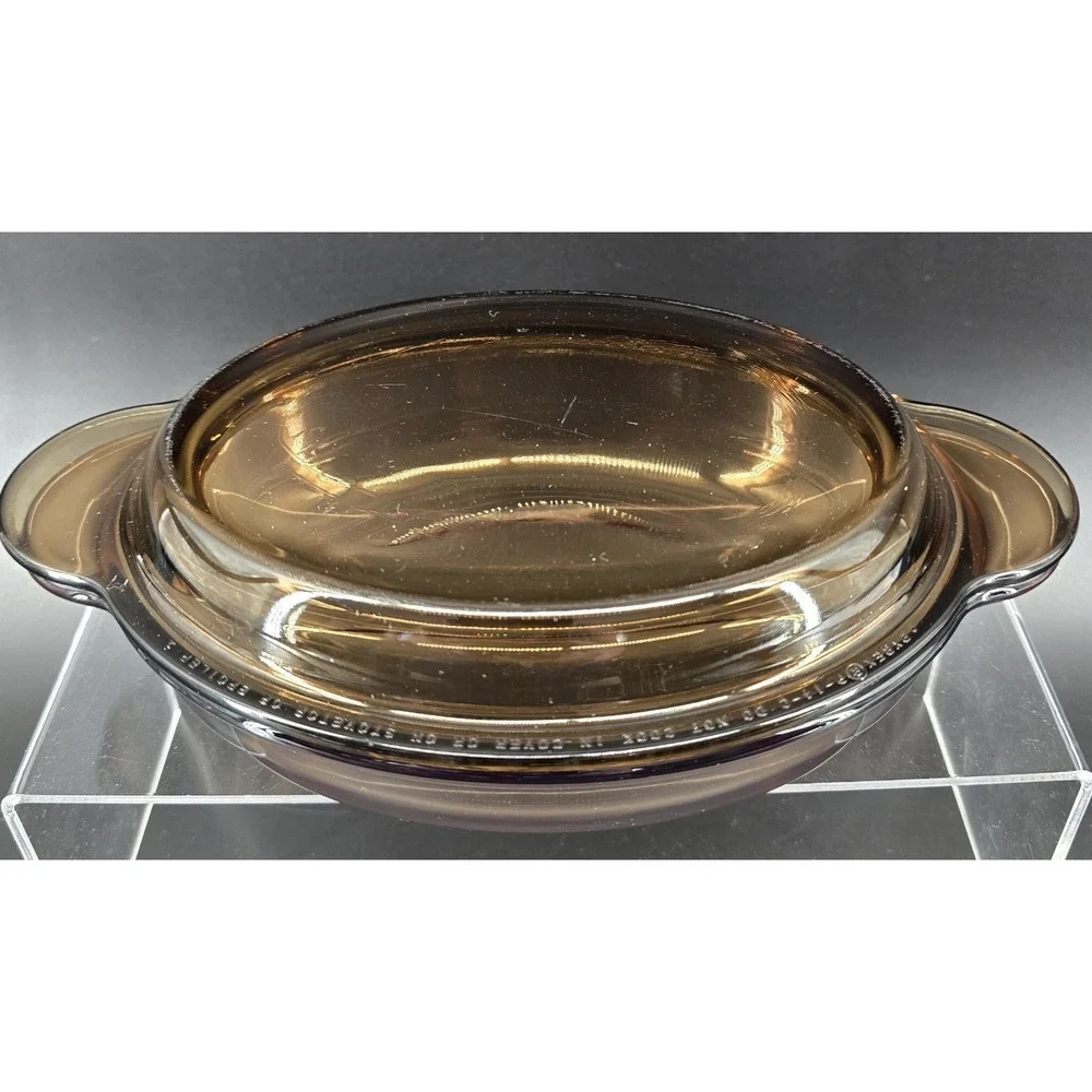 Vtg Pyrex Visions Casserette V-14-B Corning Casserole & Lid P-14-C USA Amber 80s